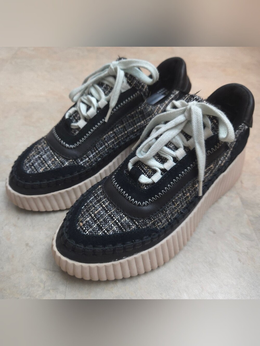 Dolce Vita Dolen Black Multi Woven Platform Women's Sneakers Size 7.5